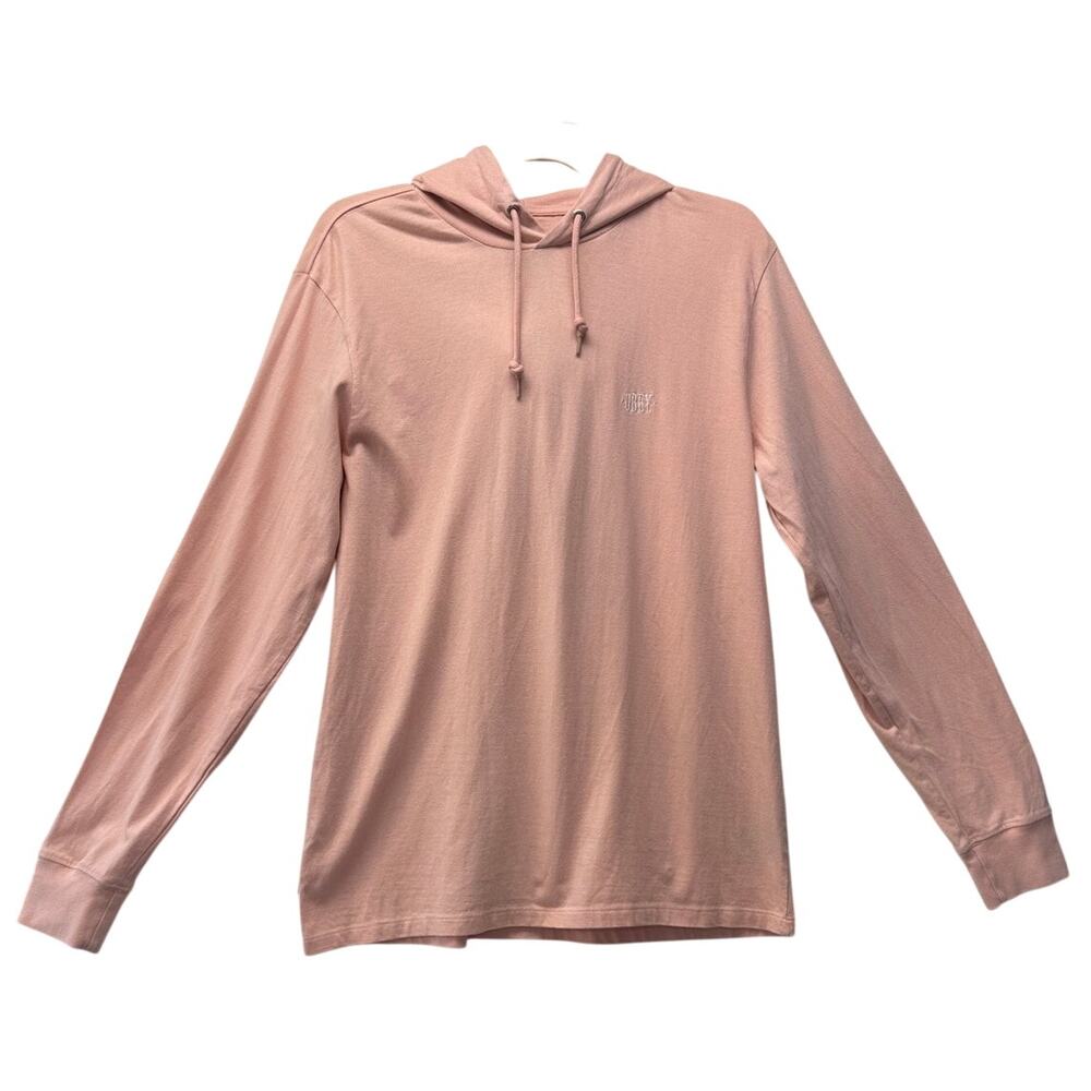 OBEY Cotton Long Sleeve Hooded Pullover T Shirt Women's Size M Peachy Coral Pink